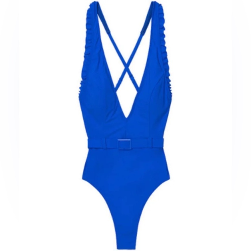Miraclesuit Skinny Dippers Ruffle Belted One Piece Swimsuit - Small